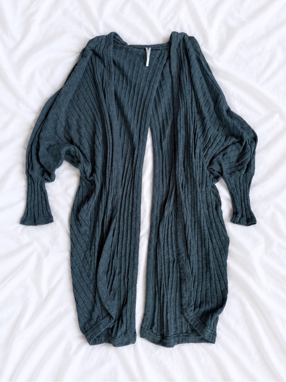 Anthropologie Teal Ribbed Open-Front Cardigan
